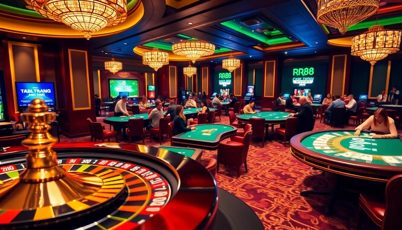 Engaging scene at RR88 trang chủ showcasing thrilling casino games and vibrant players.