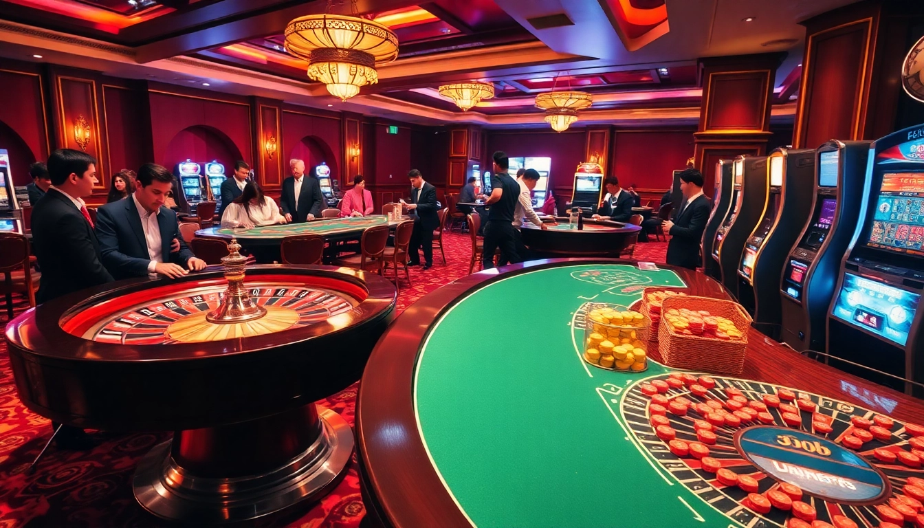 Experience the vibrant excitement of casino gaming at https://hay88-teamala.us.com/ with thrilling bets at the roulette table and slot machines.