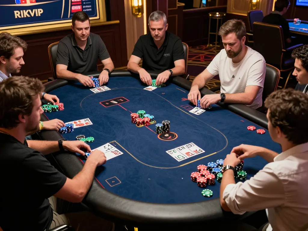 RIKVIP players engaged in a strategic poker game, showcasing excitement and interactive gameplay