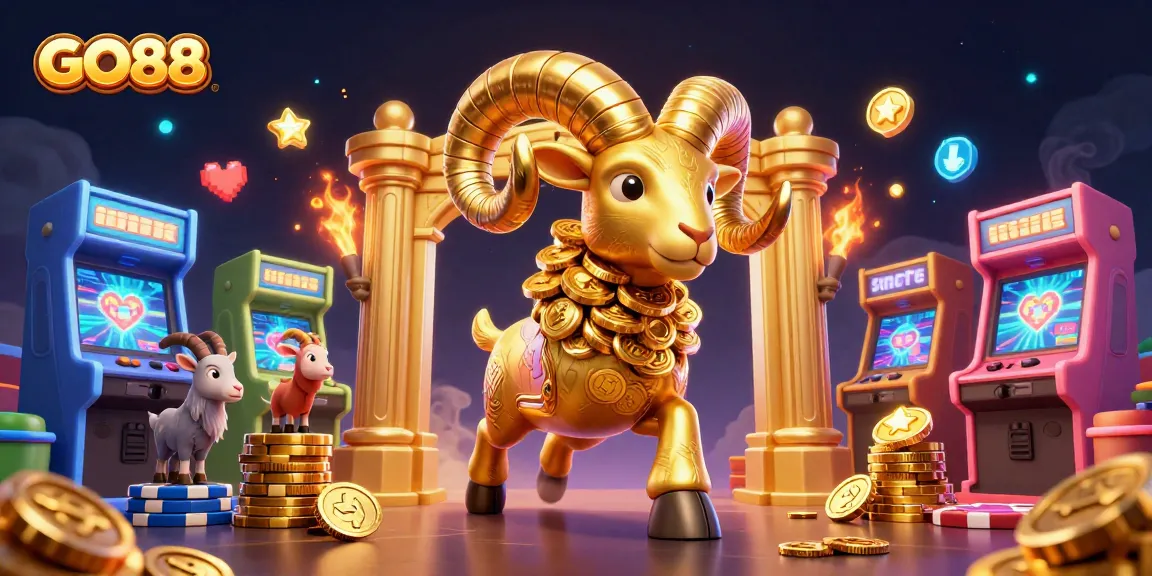 Engage with GO88 in a vibrant 3D casino scene filled with golden elements and arcade-style excitement.