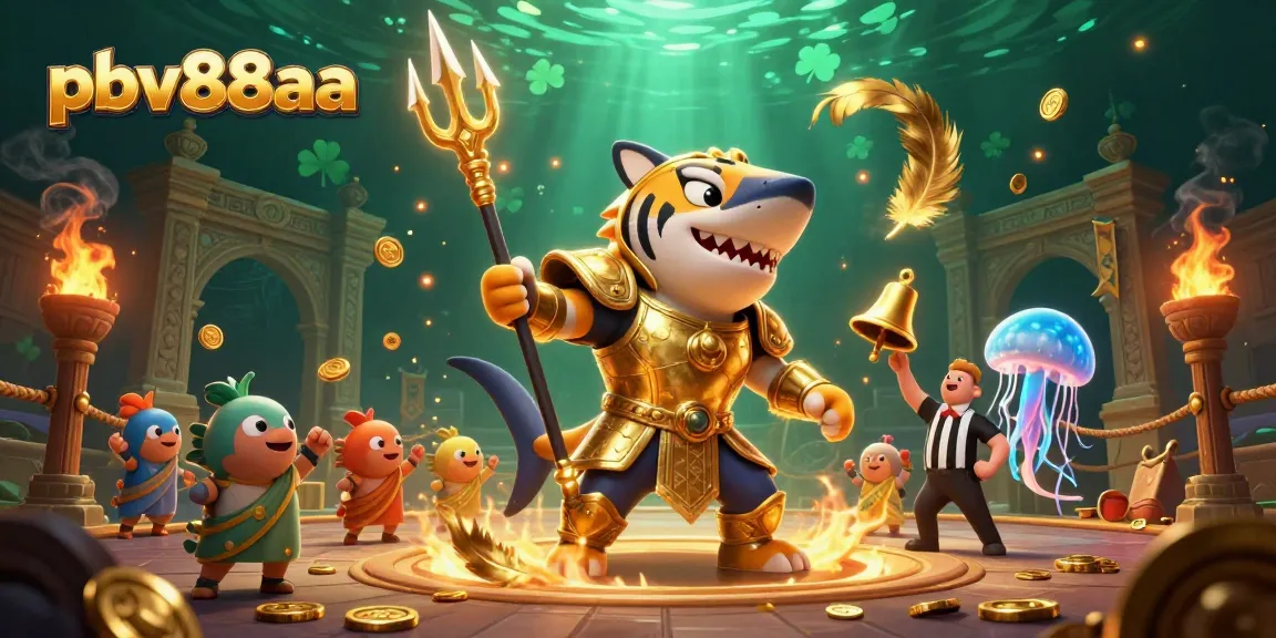Engage in thrilling gameplay at pbv88aa, featuring a tiger shark warrior in a vibrant underwater betting arena.