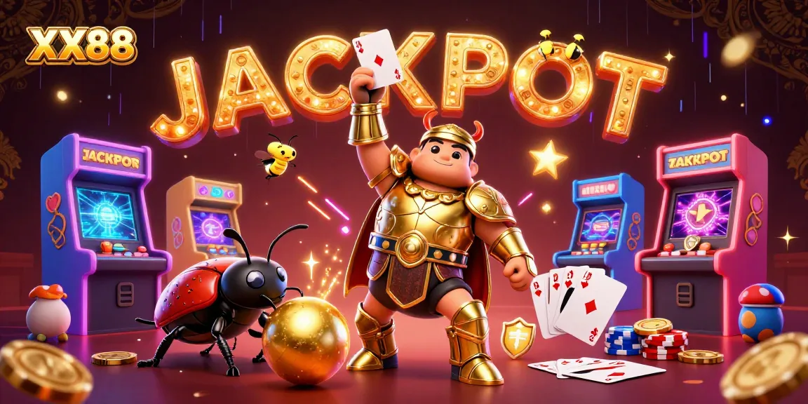 Experience the thrill of XX88 with vibrant 3D characters and casino elements celebrating a jackpot.