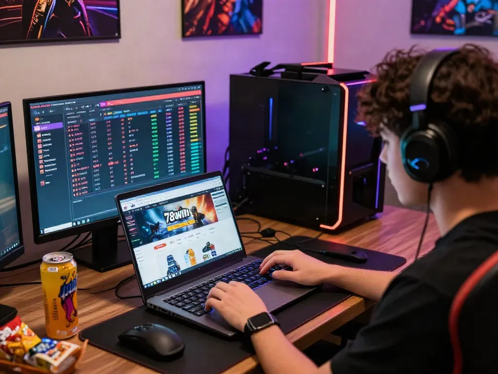 Dynamic view of the 78win homepage in a vibrant online gaming setup.