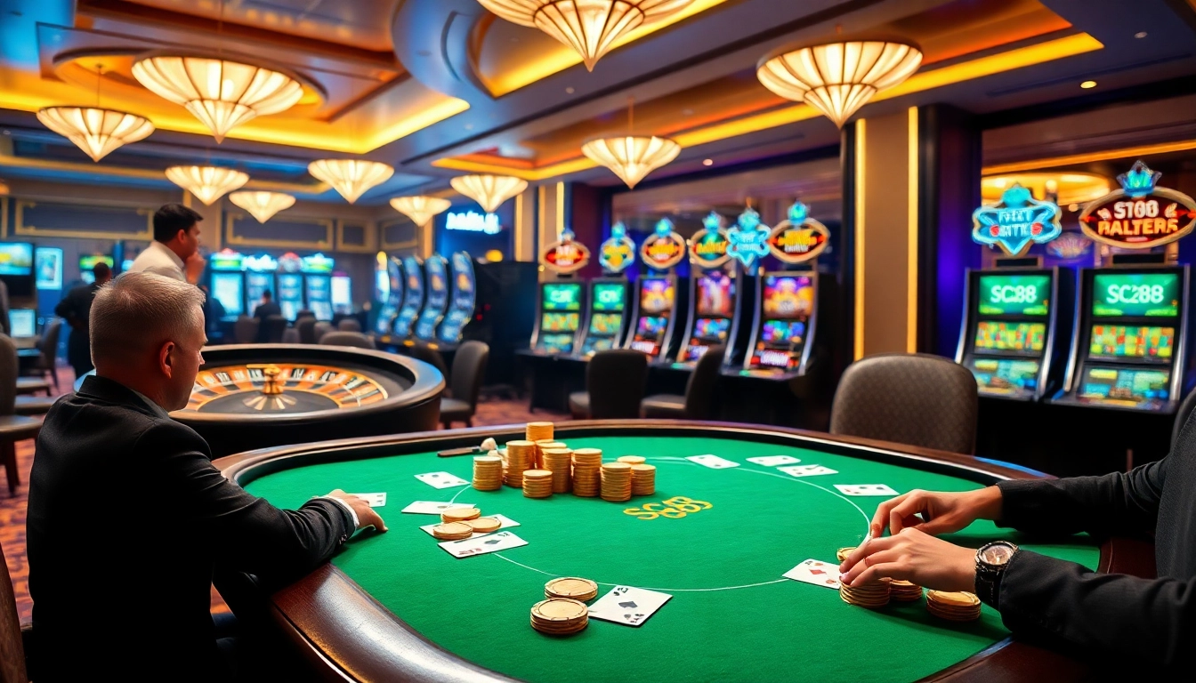 Experience thrilling poker action with SC88 in a vibrant casino atmosphere.