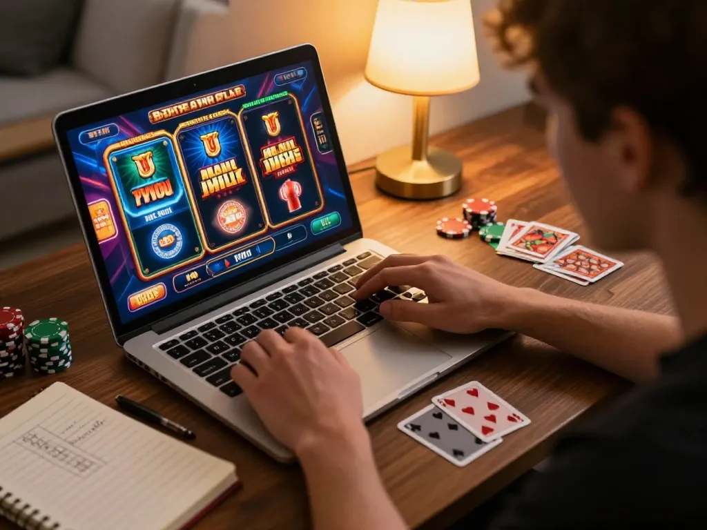 Playing dynamic best online pokies on laptop during strategic home gaming session