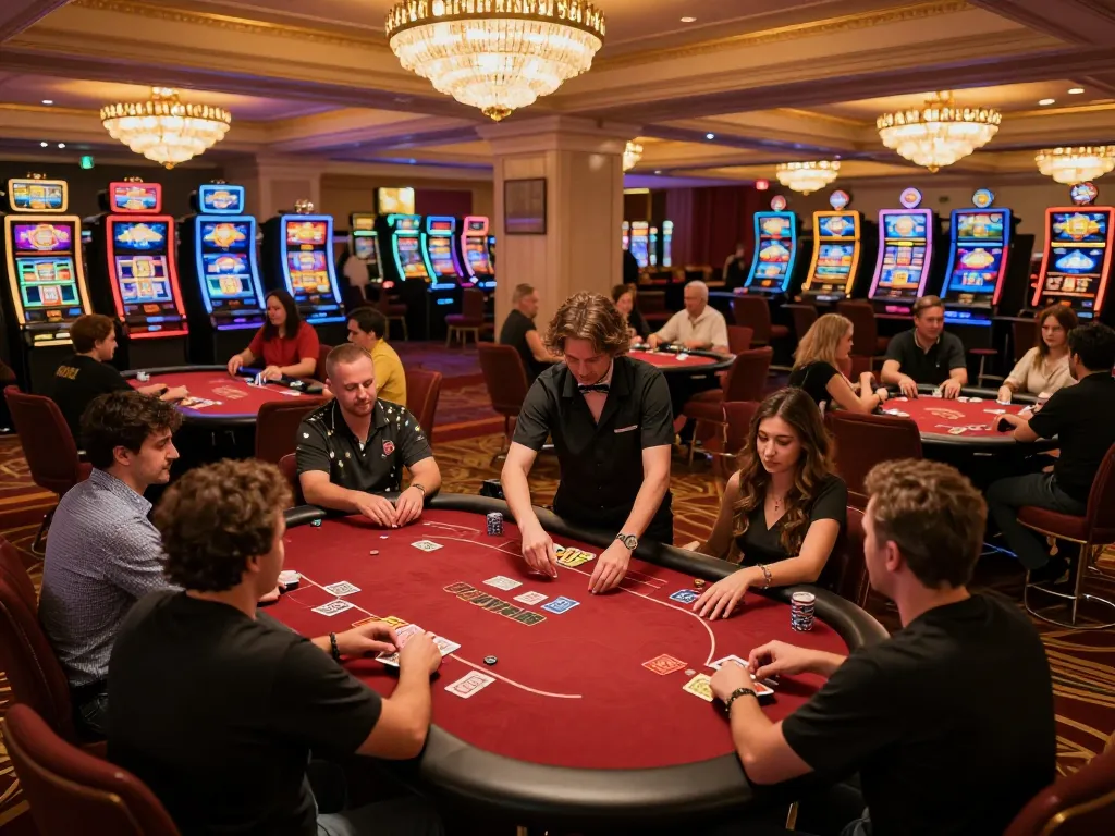 An engaging scene at zbett casino with players immersed in strategic poker gameplay amid warm ambiance.