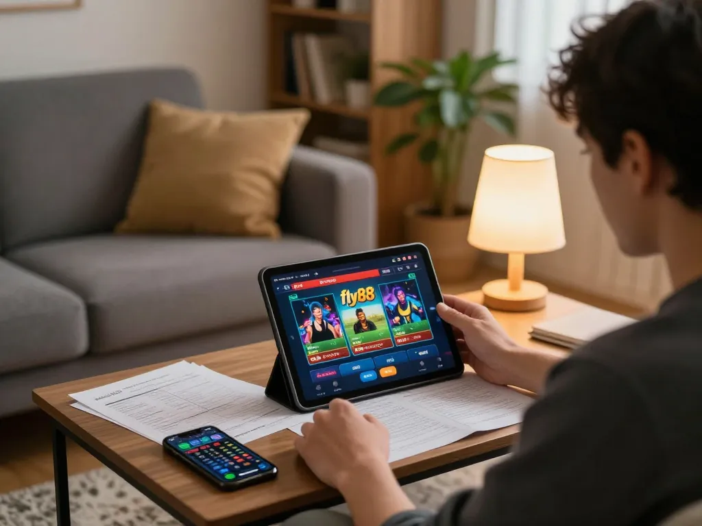 Experience engaging online gaming with fly88 app while enjoying a cozy home atmosphere.