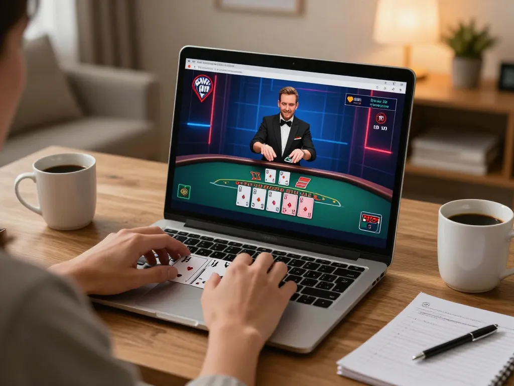 Person playing hitclub online blackjack on a laptop, showing engaging gameplay.