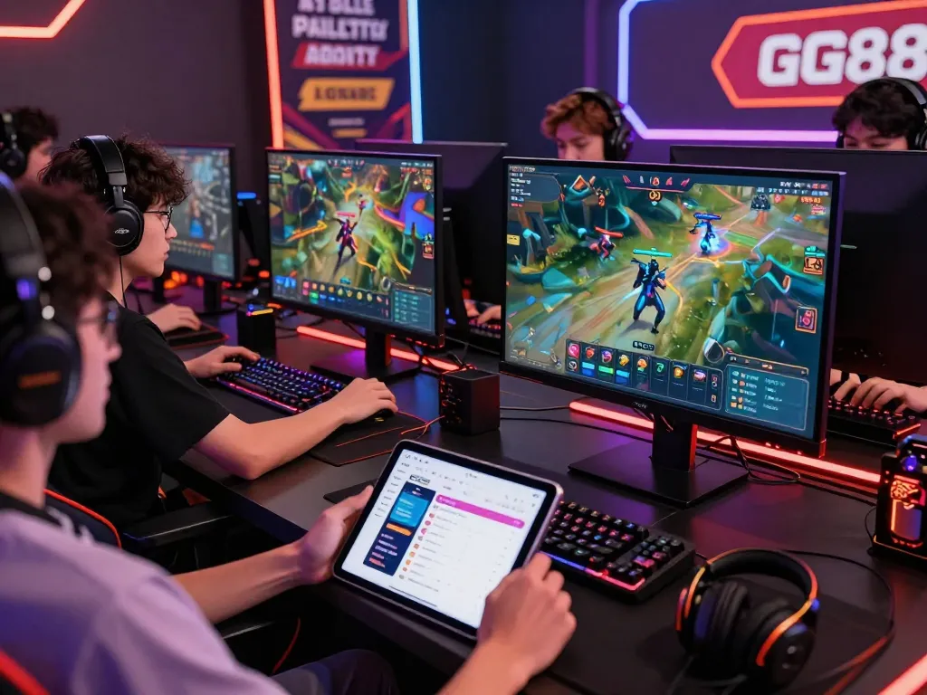 Interactive esports betting scene on GG88 platform featuring diverse gamers actively engaged in gameplay.