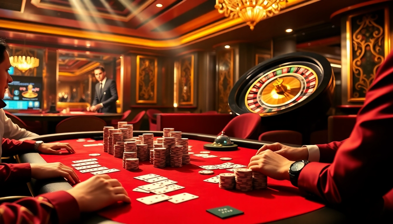 Experience thrilling action at https://kim88.center/ with players strategizing at a premium poker table.
