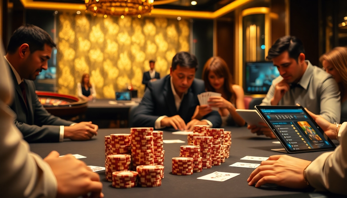 Experience thrilling gameplay at nk88 trang chủ with a luxury poker scene showcasing intense players and dazzling chips.