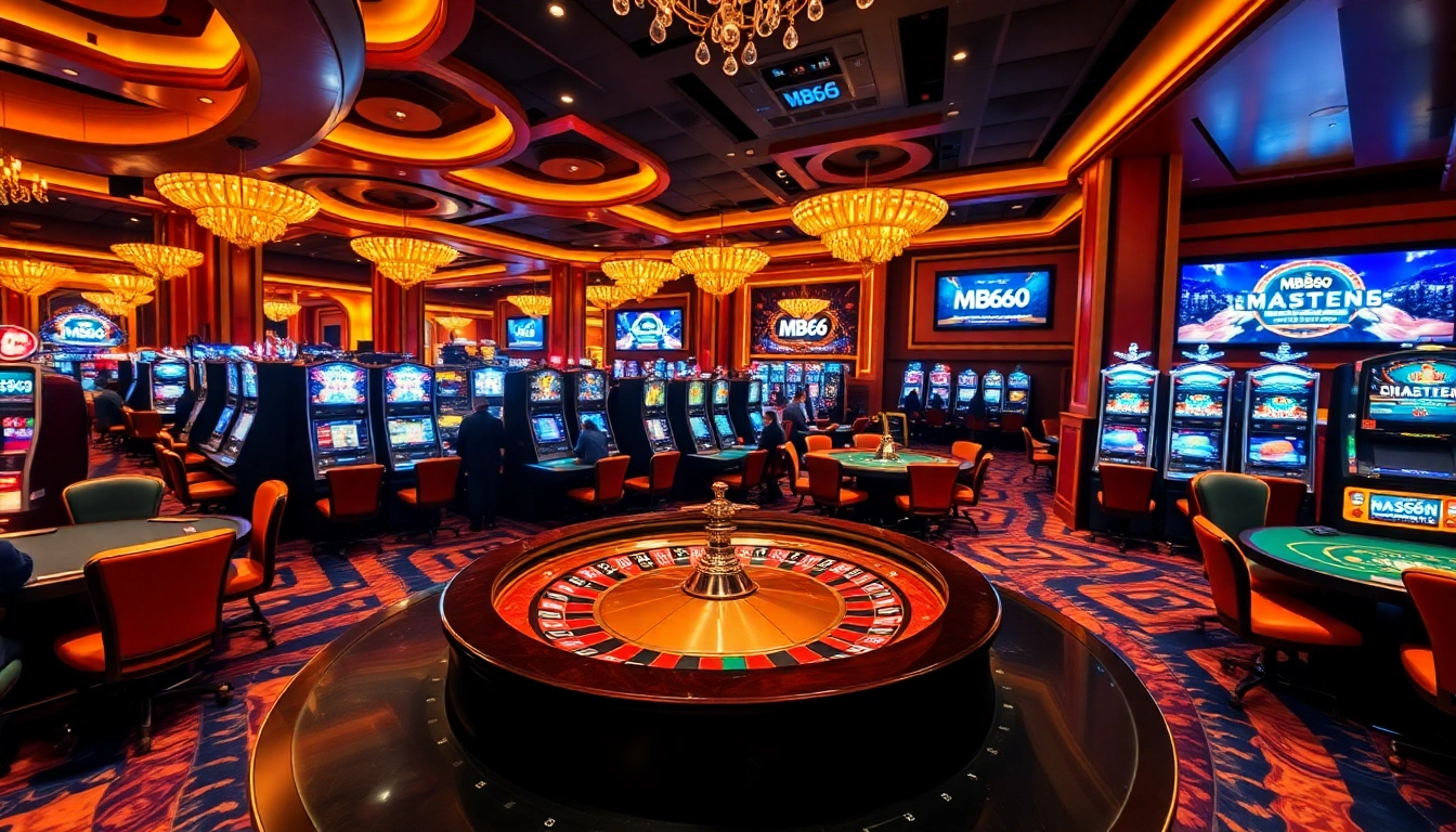 Players enjoying high-stakes gaming action at a luxurious casino featuring MB66 promotions.