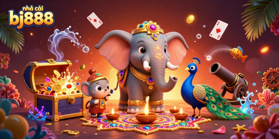 Engage in thrilling action with nhà cái bj888 as colorful elements and exciting casino games come alive in this vibrant illustration.