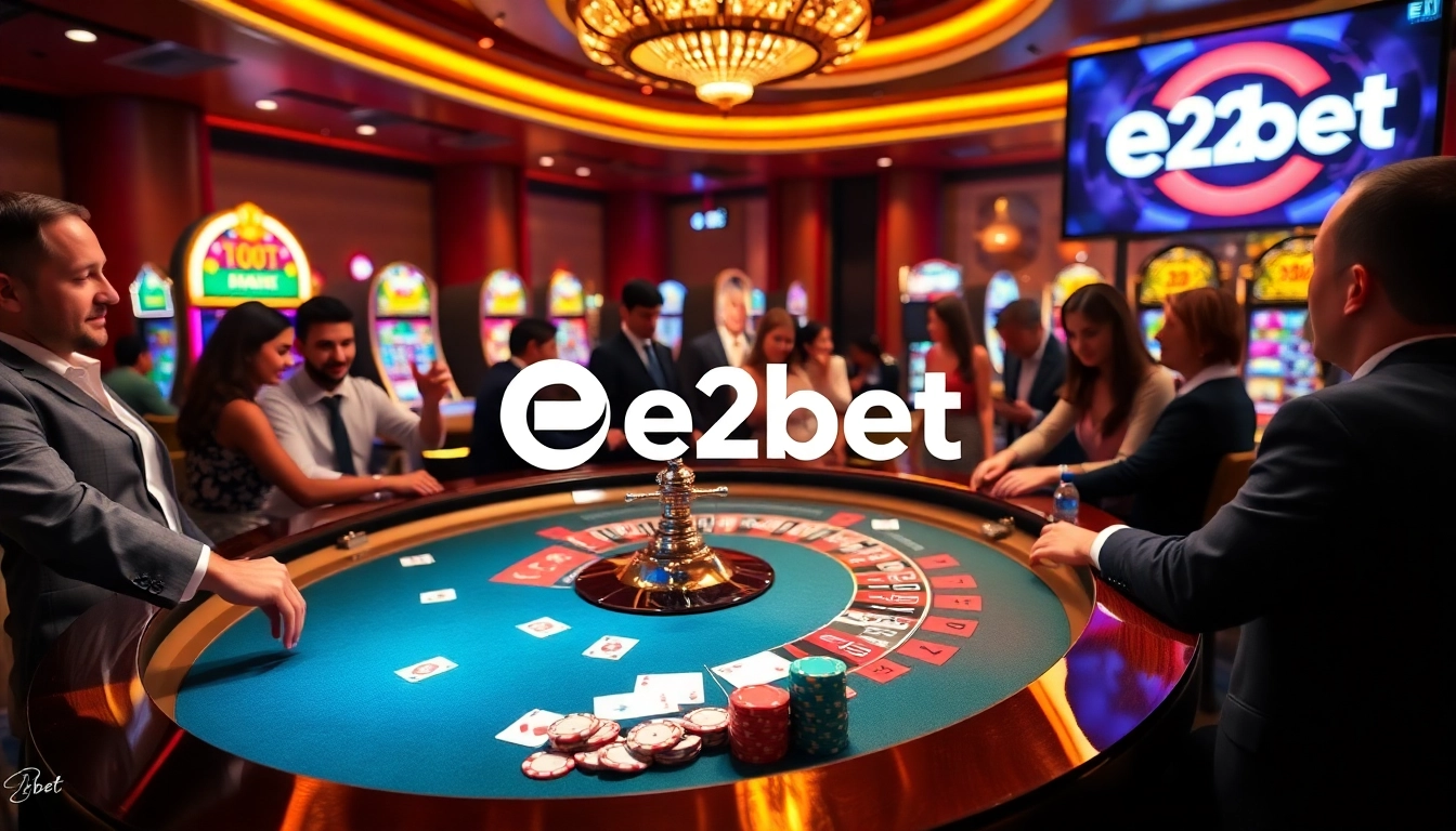 Players engaging at a vibrant e2bet roulette table in a luxurious casino setting.