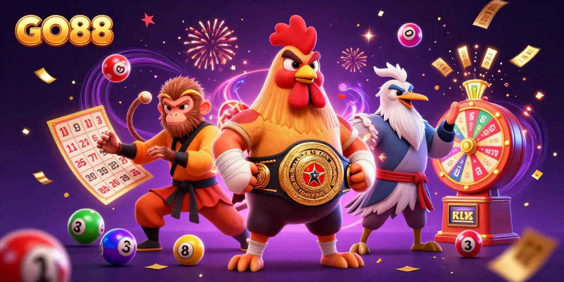 Players engage in vibrant GO88 action with cartoon characters amid colorful game elements.