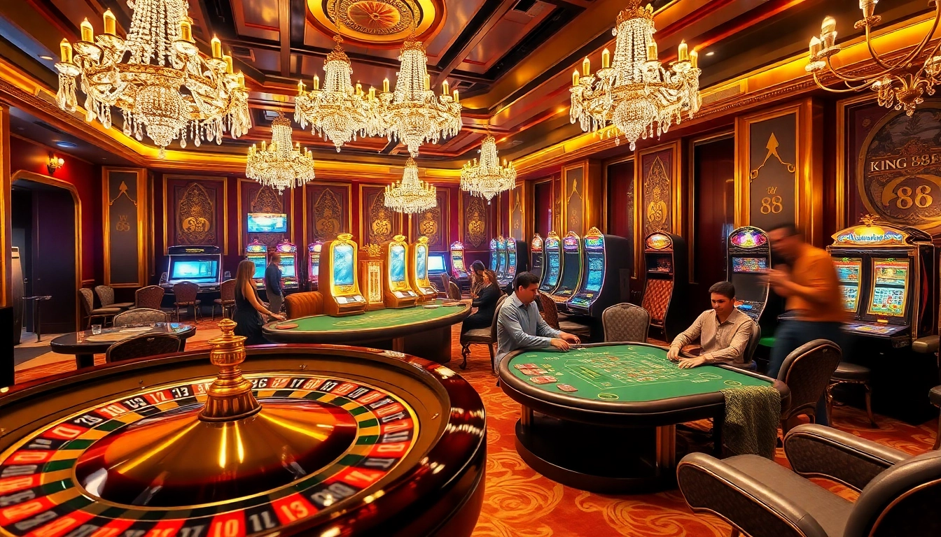 Experience the excitement of king 88 at a luxurious casino with vibrant tables and high-stakes action.