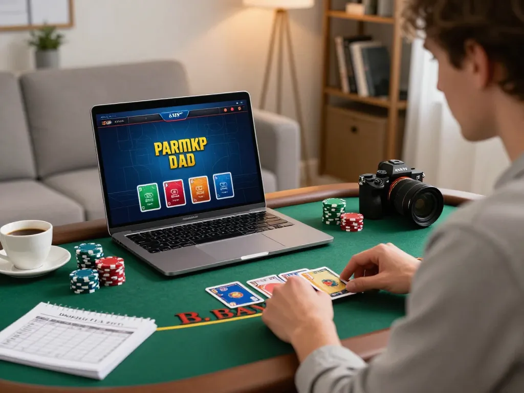 Win138 player enjoying live dealer blackjack on a laptop, showcasing strategic gaming and home comfort.