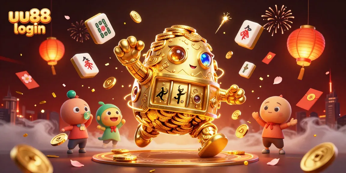 Experience the thrill of gaming with uu88 login, featuring a golden golem amidst dynamic casino elements.