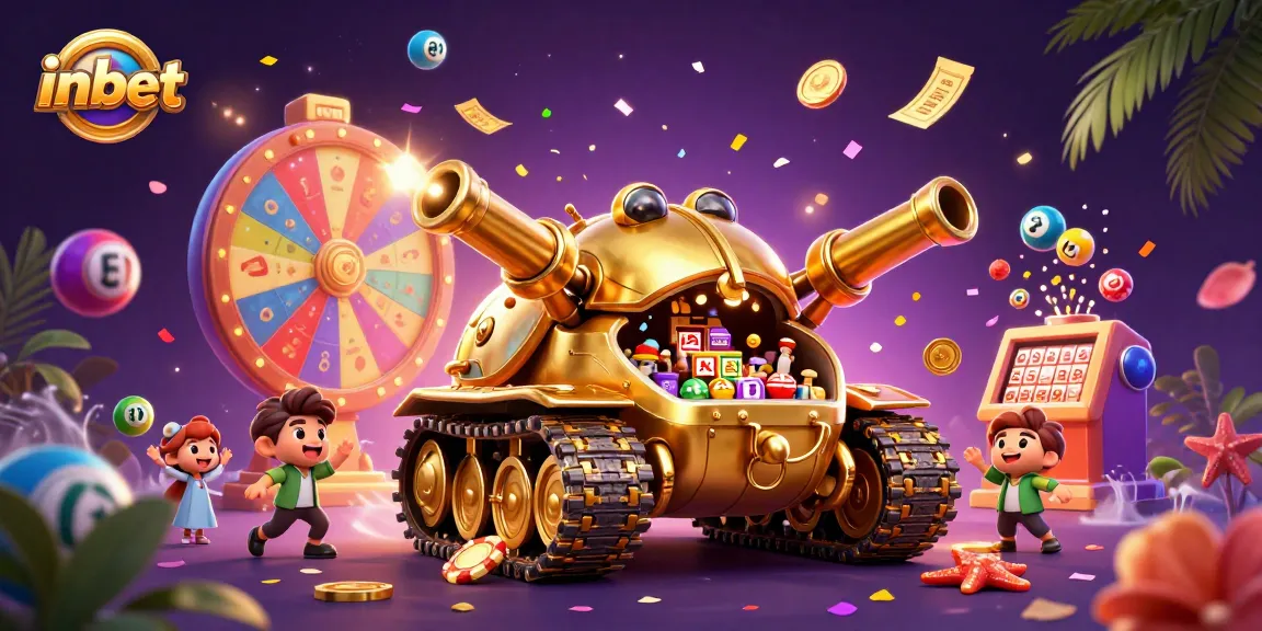 Experience the excitement of inbet with a 3D casino scene full of vibrant lottery elements and celebrations.