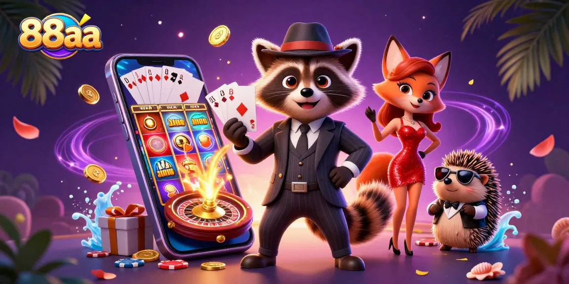 Experience the thrill of 88aa with a royal flush and energetic casino elements in a vibrant 3D scene.