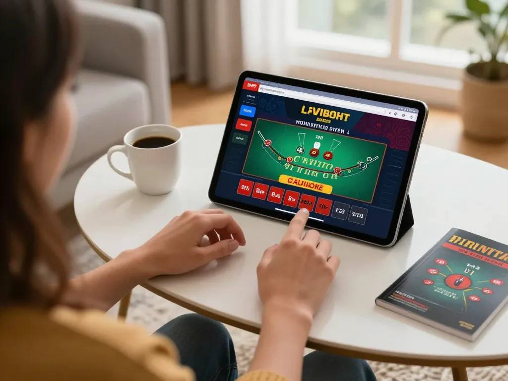 FC88 user engaged in live dealer blackjack on mobile device in a cozy home setting