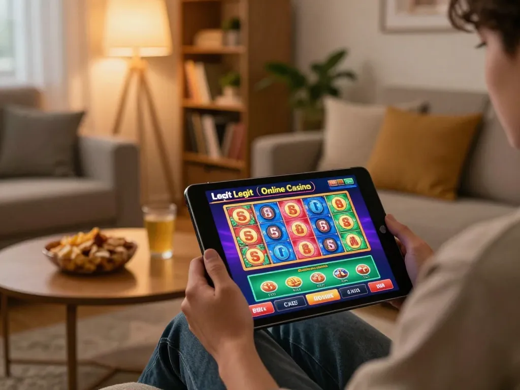 Engaging with a Legit Online Casino on a tablet in a cozy home environment