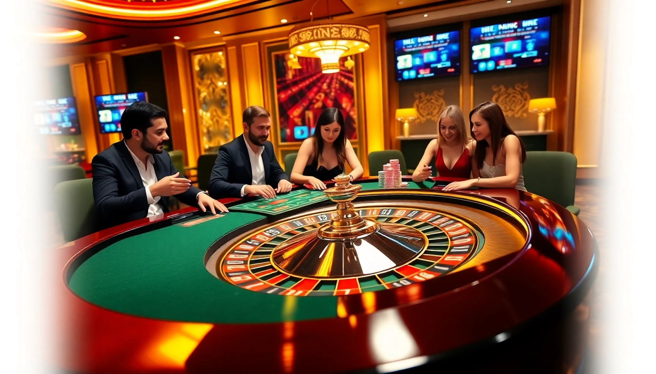 Exciting casino scene depicting players at Trang Chủ XIN88 engaging at roulette table.