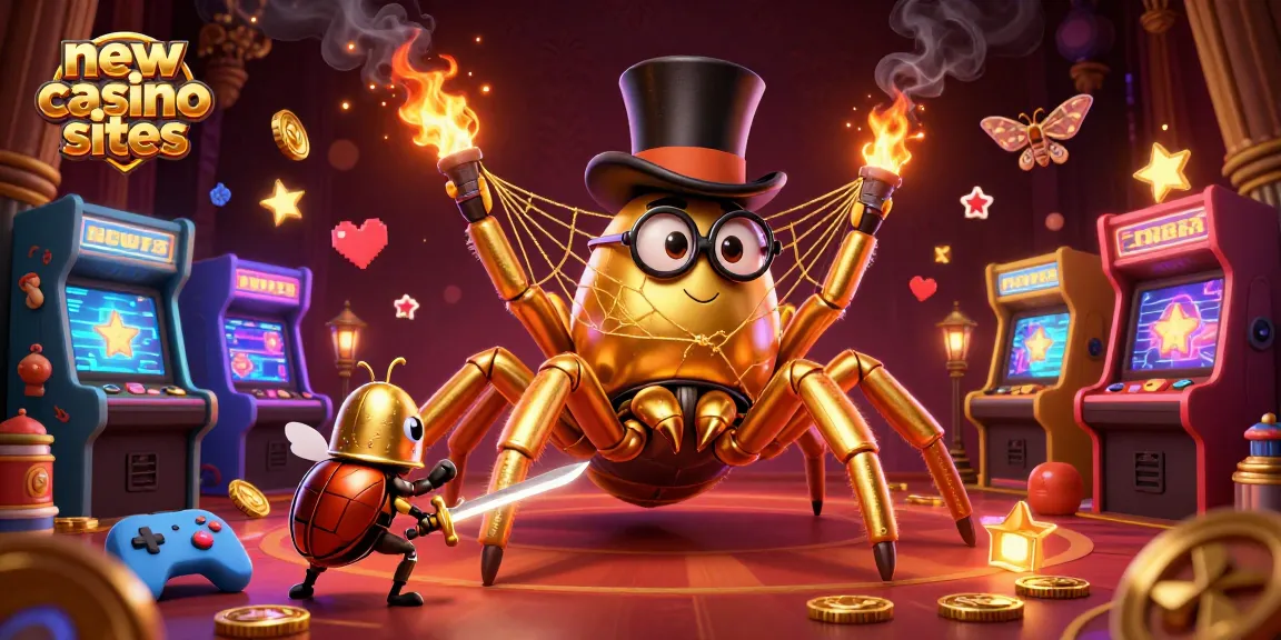 Experience thrilling games at new uk casino sites with a vibrant 3D scene of characters and casino elements.