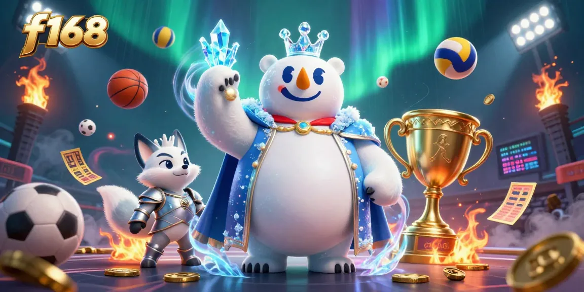 Experience thrilling excitement with F168, showcasing a polar bear and snow fox in a dynamic casino scene.