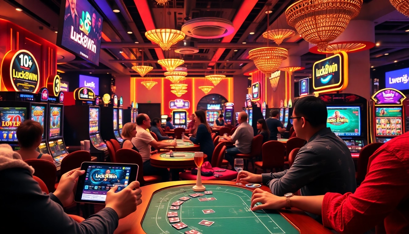 Exciting gaming experience at luck8win.live featuring diverse players in a vibrant casino atmosphere.