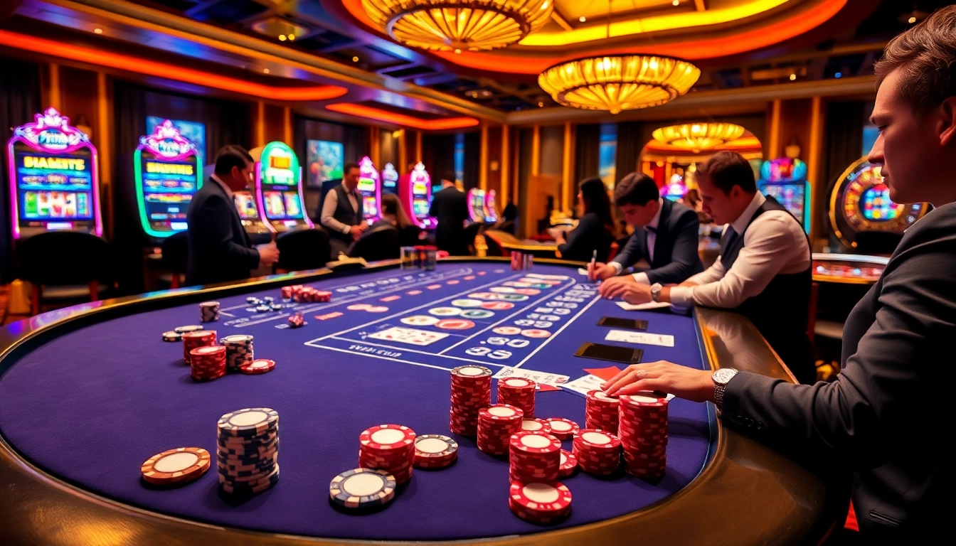 Exciting gameplay at 789club casino with lively dealers and vibrant slot machines.