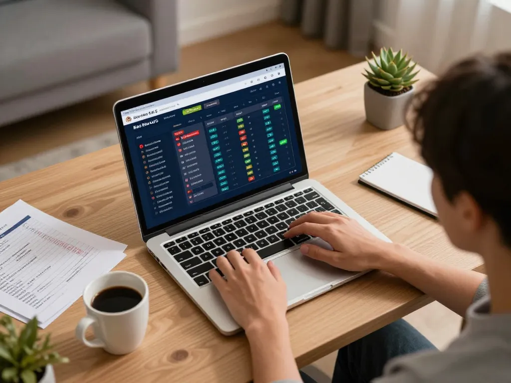 Engaging scene showing a user accessing Keo Nha Cai 5 for online sports betting with strategic notes nearby.
