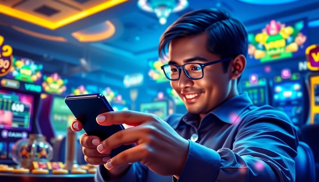 VN88 online betting platform depicted on a mobile device, showcasing vibrant gaming elements.