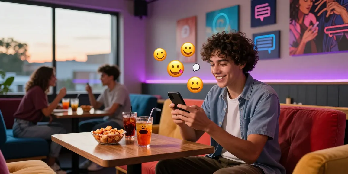 Engaging spicy chat in a modern lounge with vibrant atmosphere and social elements.