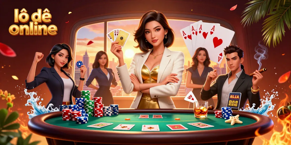 Engage in lô đề online with a glamorous woman holding cards, showcasing thrilling gameplay.