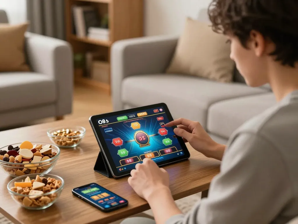 Experience the thrill of O8 casino games during cozy home playtime with friends.