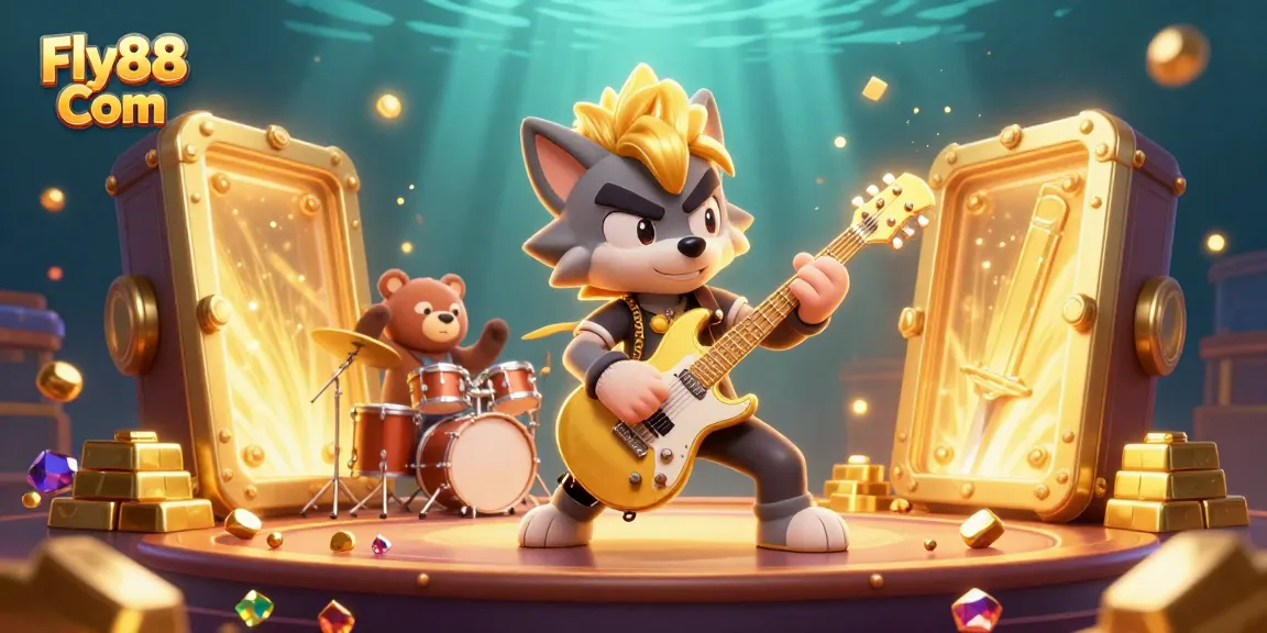Engage with thrill at Fly88 Com, where a rock star wolf lights up the casino stage