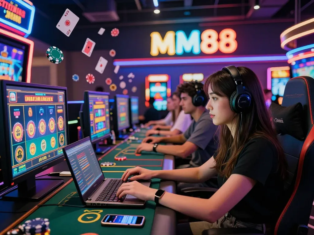 Exciting online gaming scene showcasing MM88 casino with vibrant digital elements and players immersed in action.