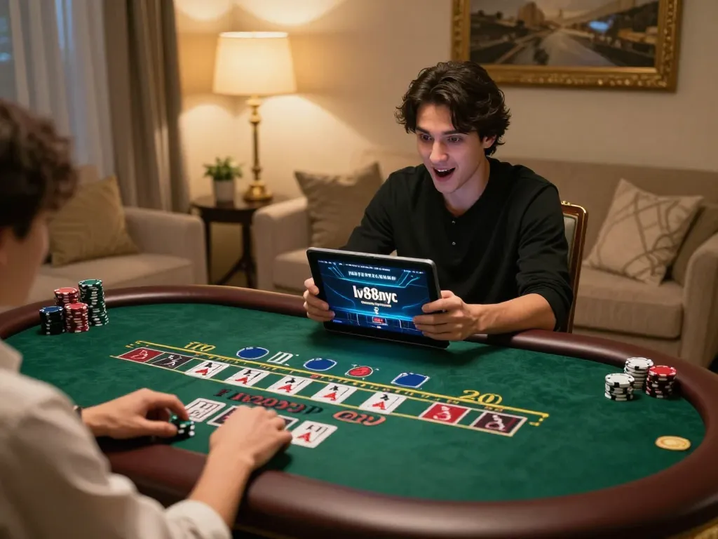 Player strategizing and enjoying baccarat action at lv88nyc in a cozy home setting.