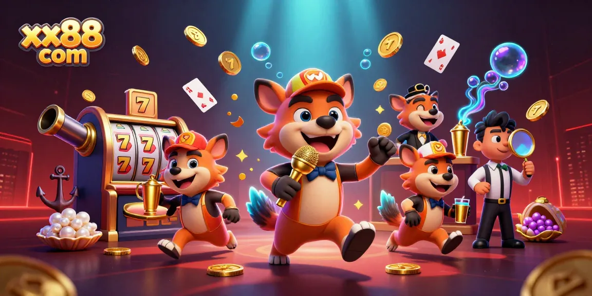 Experience thrilling fun at xx88 com with a vibrant 3D casino scene featuring hyenas in action.