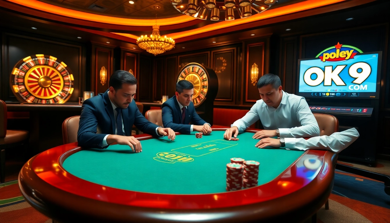 Thrilling poker action at a luxurious casino featuring OK9 COM.