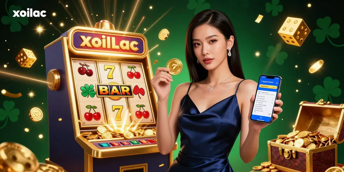 Engage with xoilac's dynamic casino world showcasing winning strategies, gold coins, and vibrant gaming elements.