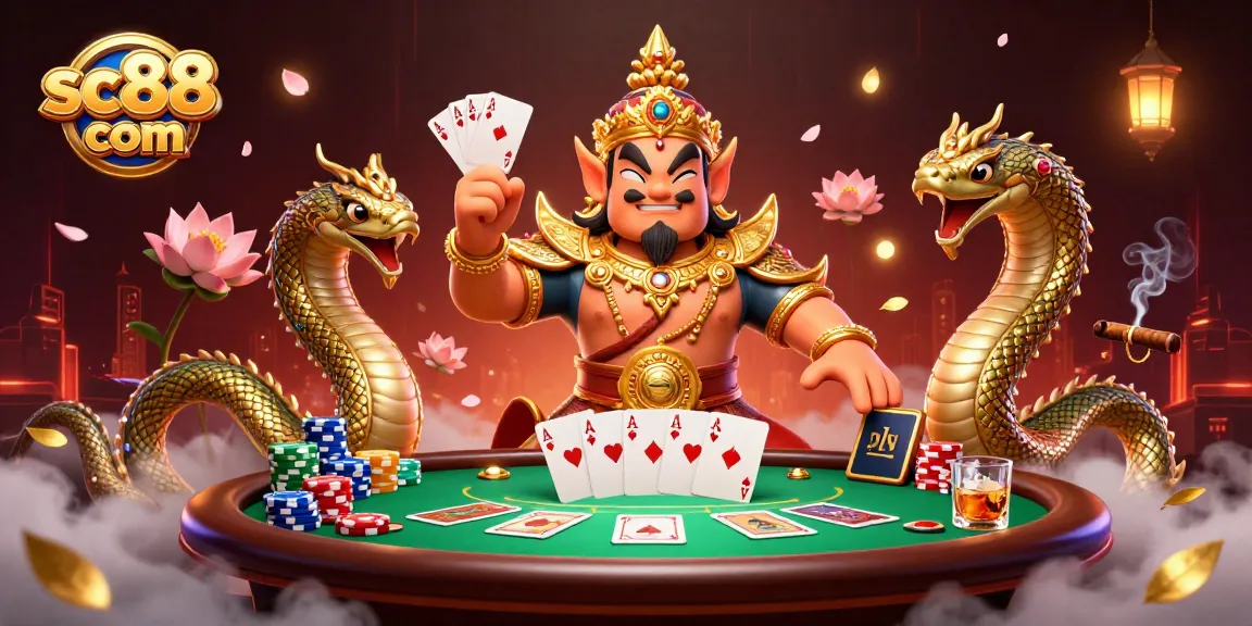 Experience thrilling poker gameplay with sc88 com's vibrant casino illustration.