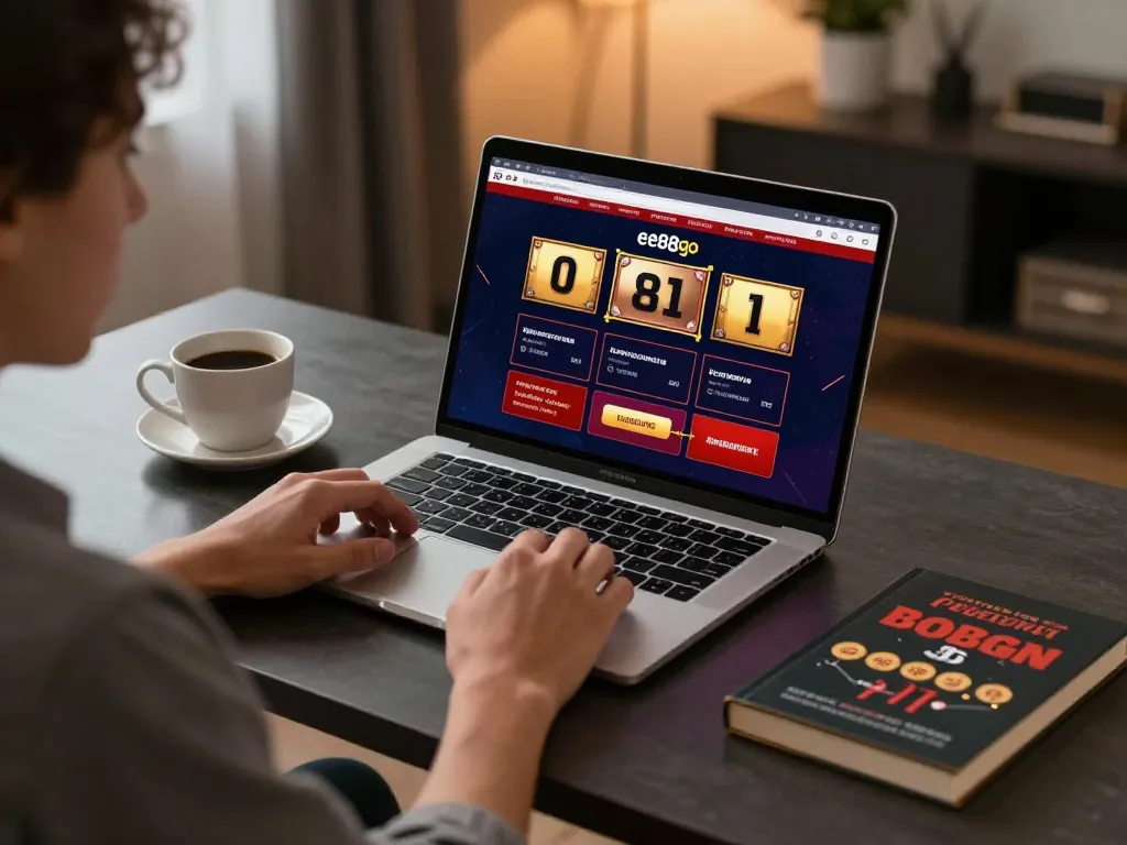 Person engaging with online casino at ee88go on laptop, illustrating responsible gaming.