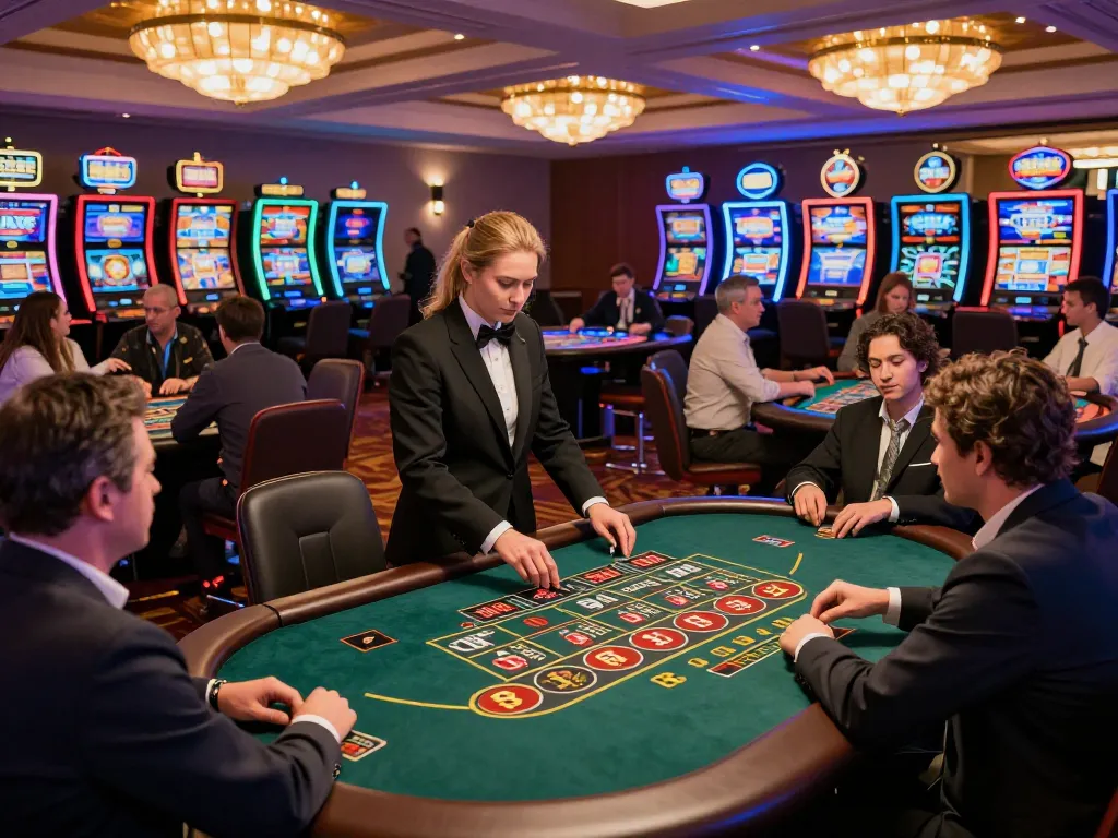 Exciting gameplay at https://cherubs.eu.com/ casino floor, players engaging in roulette and blackjack.