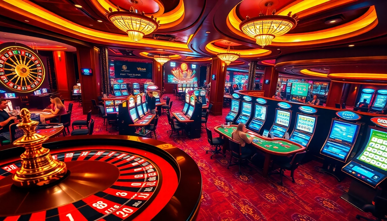 Experience the thrill of go99 with a vibrant casino scene featuring roulette, poker, and slot machines.
