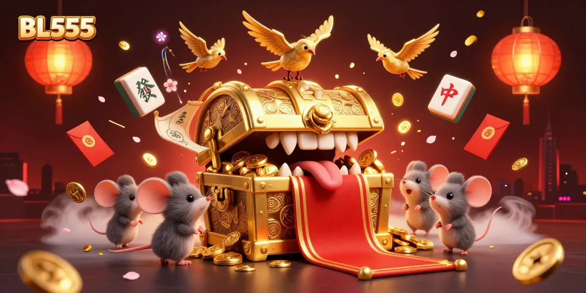 Engage in exciting gaming at BL555 with golden treasure, festive elements, and dynamic symbols.