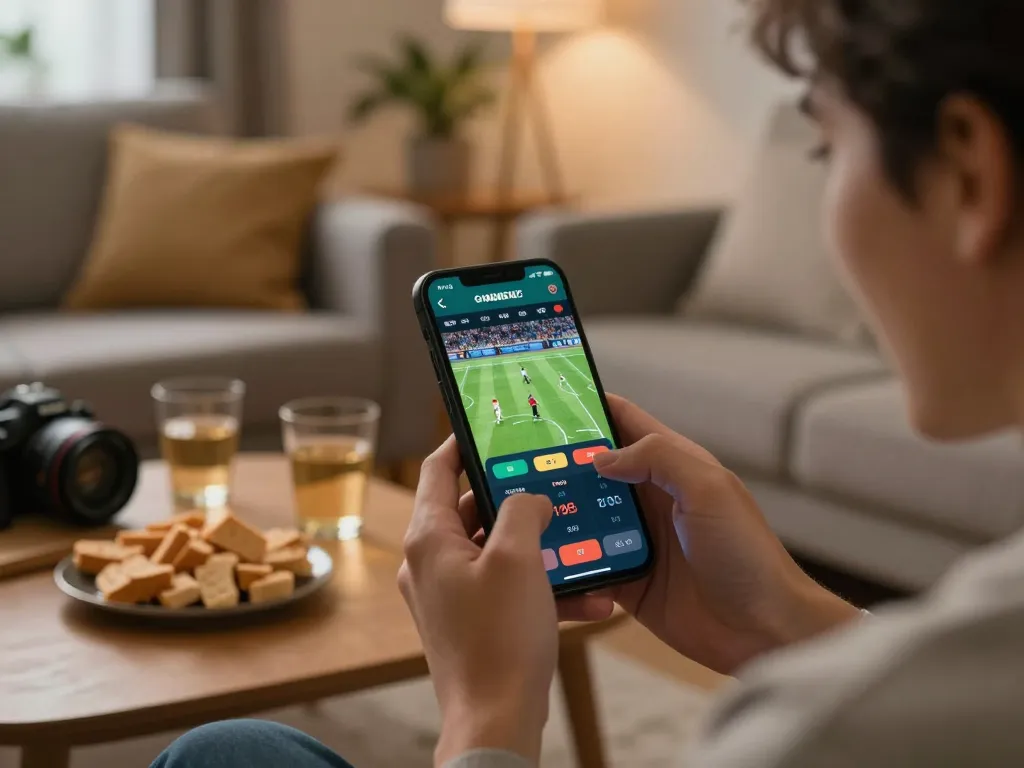 Fun88 sports betting excitement captured as a person engages with live betting on their mobile device.