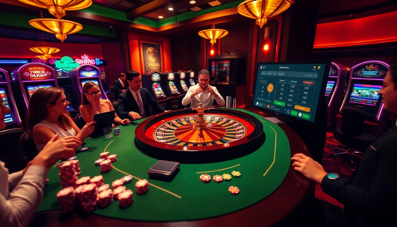 Players enjoying a thrilling roulette game at https://thabethome.com/ with vibrant casino elements.