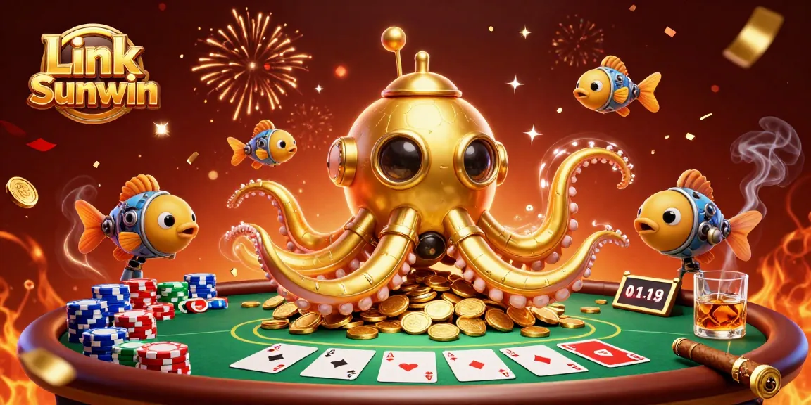 Experience thrilling gameplay at Link Sunwin, featuring a dynamic poker scene with a golden kraken!